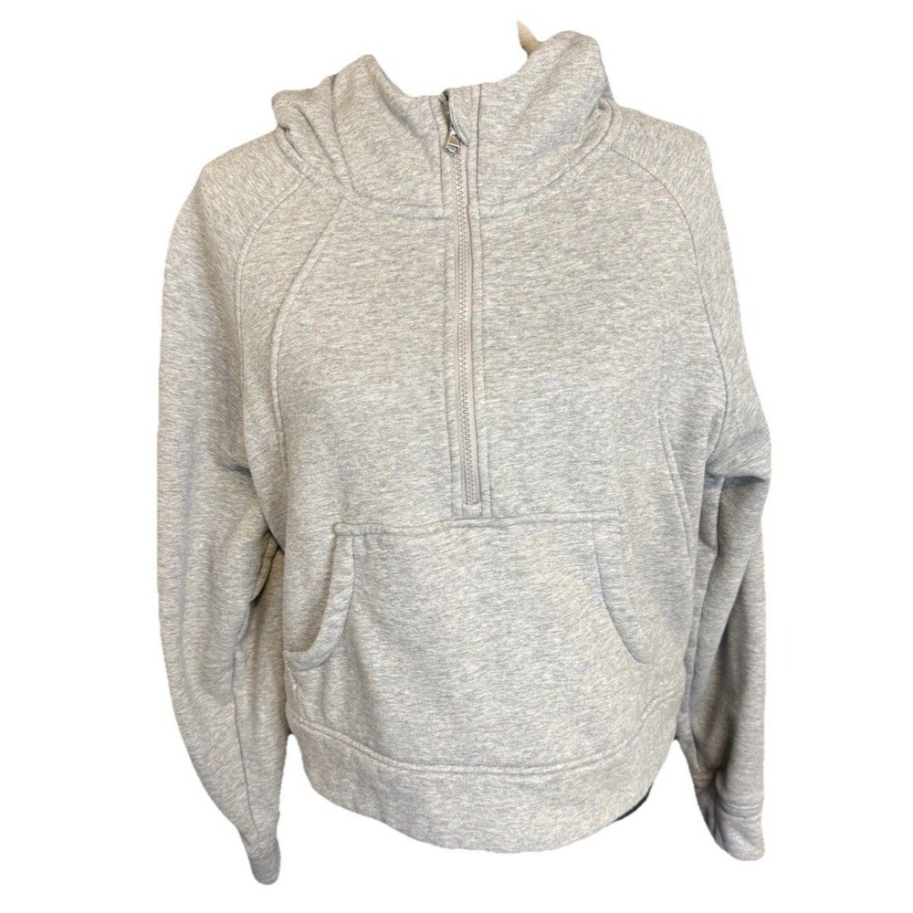 ANRABESS Cropped Half Zip Hoodie Women Small Gray Fleece Pullover Sweatshirt